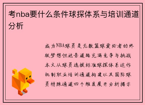考nba要什么条件球探体系与培训通道分析